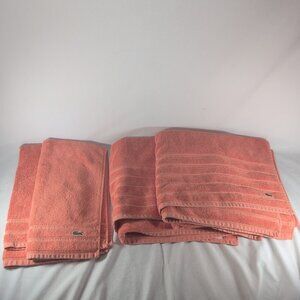 Lacoste 4 Set Orange Towels Bath Body Hand Hair 100% Cotton 30x52" Crocodile